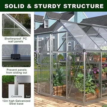 PAPAJET 6x12 FT Hybrid Polycarbonate Greenhouse for Gardening