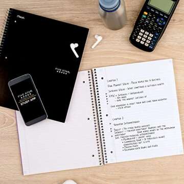 Five Star Spiral Notebook + Study App, 3 Subject, College Ruled Paper, Fights Ink Bleed, Water Resistant Cover, 8-1/2" x 11", 150 Sheets, Black (72069)
