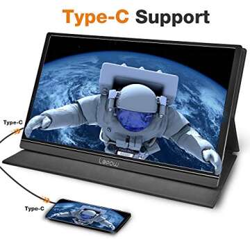 Lepow Portable Monitor Latest 15.6 Inch FHD 1080P Ultra Slim Computer Display, IPS Eye Care Travel Screen with Dual Speakers, Smart Cover, Support Type-C HDMI for Laptop Phone PC Switch Xbox
