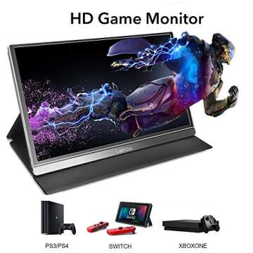 Lepow Portable Monitor Latest 15.6 Inch FHD 1080P Ultra Slim Computer Display, IPS Eye Care Travel Screen with Dual Speakers, Smart Cover, Support Type-C HDMI for Laptop Phone PC Switch Xbox