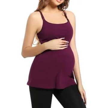 SUIEK Women's Nursing Tank Top Cami Maternity Bra Breastfeeding Shirts (Medium, Black+Burgundy+Grey Print)