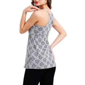 SUIEK Women's Nursing Tank Top Cami Maternity Bra Breastfeeding Shirts (Medium, Black+Burgundy+Grey Print)