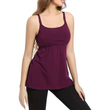 SUIEK Women's Nursing Tank Top Cami Maternity Bra Breastfeeding Shirts (Medium, Black+Burgundy+Grey Print)