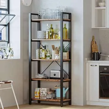 IRONCK Bookshelf 5-Tier Ladder Shelf 110 lbs or Shelf Vintage Industrial Style Bookcase for Home Dec...