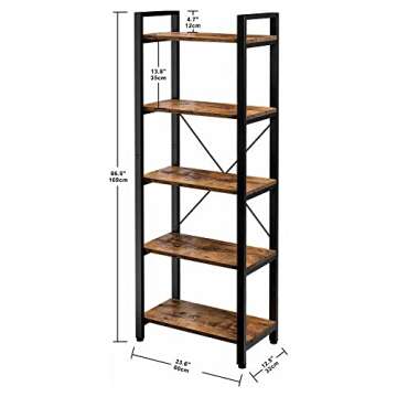 IRONCK Bookshelf 5-Tier Ladder Shelf 110 lbs or Shelf Vintage Industrial Style Bookcase for Home Decor, Office Decor