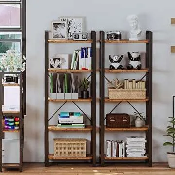 IRONCK Bookshelf 5-Tier Ladder Shelf 110 lbs or Shelf Vintage Industrial Style Bookcase for Home Decor, Office Decor