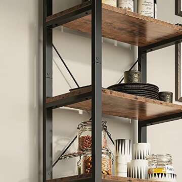 IRONCK Bookshelf 5-Tier Ladder Shelf 110 lbs or Shelf Vintage Industrial Style Bookcase for Home Decor, Office Decor