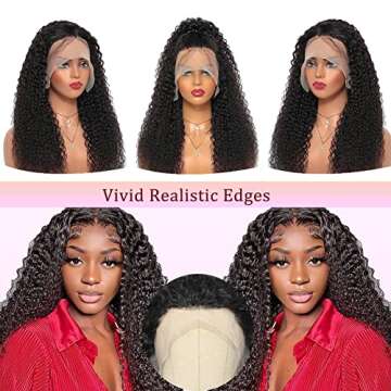 Hibiktba Curly Lace Front Wig Human Hair HD Lace Front Wigs Human Hair Pre Plucked with Baby Hair Curly Wigs for Black Women Brazilian Virgin 13x4 Kinky Curly Wig 180% Density Natural Color 20 Inch