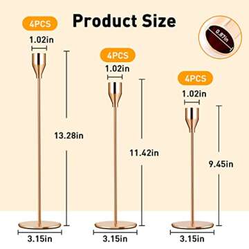 Gold Candlestick Holder Set of 12 for Taper Candles, Decorative Candle Holders Bulk Candle Stick Holders Taper Candle Holders for Table Centerpiece Wedding Dinning Party Anniversary Home Decor