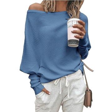 Zenlonr Women's Fall Sweaters 2025 Casual Long Batwing Sleeve Loose Off Shoulder Knit Pullovers Jump...