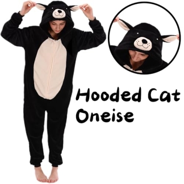 COSUSKET Snug Fit Unisex Adult Onesie Pajamas, Flannel Cat Cosplay Animal One Piece Halloween Costum...