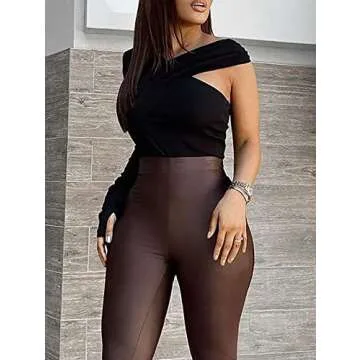 SOFIA'S CHOICE Women's Criss Cross One Shoulder Padded Tops Long Sleeve Shirt Black Small