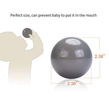 PlayMaty Pit Balls for Toddlers and Kids Black White Gray Plastic Balls Phthalate Free BPA Free 2.36 inches 100 Pieces Balls with Storage Bag for Baby Playhouse Pool Birthday Party Decoration