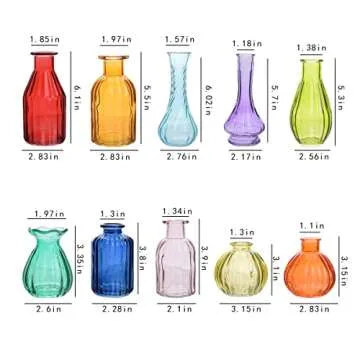 Eleganttime Bud Vases for Flowers,Glass Colored Bud Vase in Bulk Set of 10,Small Vintage Vase Bottle...