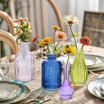 Eleganttime Bud Vases for Flowers,Glass Colored Bud Vase in Bulk Set of 10,Small Vintage Vase Bottle for Wedding Decorations,Garden and Home Decor,Centerpieces,Colorful Mexican Décor