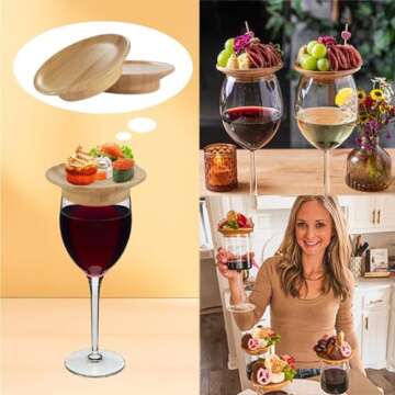 AODINI 6Pcs Wine Glass Charcuterie Topper, Charcuterie Wine Glass Topper, Bamboo Wine Glass Topper C...