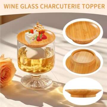 AODINI 6Pcs Wine Glass Charcuterie Topper, Charcuterie Wine Glass Topper, Bamboo Wine Glass Topper Coasters，Wine Charcuterie Topper with Party Wine Accessories Housewarming Gifts