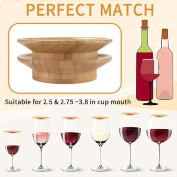 AODINI 6Pcs Wine Glass Charcuterie Topper, Charcuterie Wine Glass Topper, Bamboo Wine Glass Topper Coasters，Wine Charcuterie Topper with Party Wine Accessories Housewarming Gifts