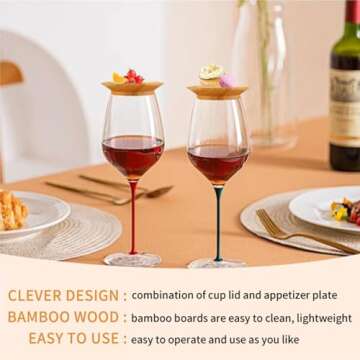 AODINI 6Pcs Wine Glass Charcuterie Topper, Charcuterie Wine Glass Topper, Bamboo Wine Glass Topper Coasters，Wine Charcuterie Topper with Party Wine Accessories Housewarming Gifts