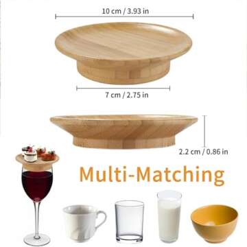 AODINI 6Pcs Wine Glass Charcuterie Topper, Charcuterie Wine Glass Topper, Bamboo Wine Glass Topper Coasters，Wine Charcuterie Topper with Party Wine Accessories Housewarming Gifts