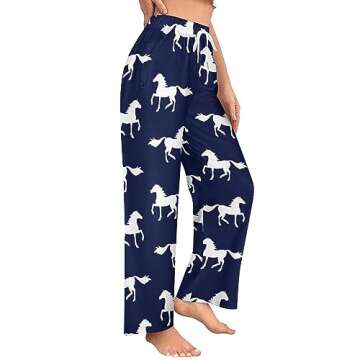 Ysidec Blue White Horse Women Lounge Pants Comfy Pajama Bottom Drawstring Sleepwear Long Pajamas Pan...