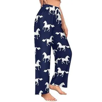 Ysidec Blue White Horse Women Lounge Pants Comfy Pajama Bottom Drawstring Sleepwear Long Pajamas Pan...