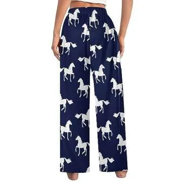 Ysidec Blue White Horse Women Lounge Pants Comfy Pajama Bottom Drawstring Sleepwear Long Pajamas Pants M