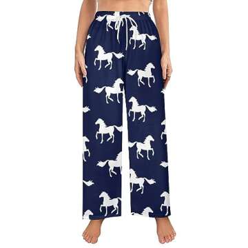 Ysidec Blue White Horse Women Lounge Pants Comfy Pajama Bottom Drawstring Sleepwear Long Pajamas Pants M