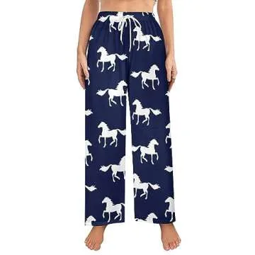Ysidec Blue White Horse Women Lounge Pants Comfy Pajama Bottom Drawstring Sleepwear Long Pajamas Pants M