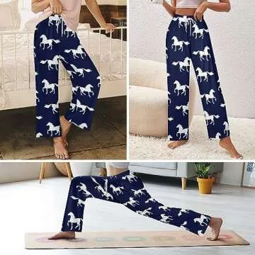 Ysidec Blue White Horse Women Lounge Pants Comfy Pajama Bottom Drawstring Sleepwear Long Pajamas Pants M