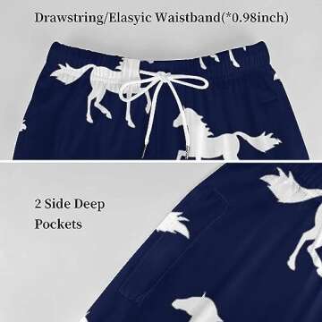 Ysidec Blue White Horse Women Lounge Pants Comfy Pajama Bottom Drawstring Sleepwear Long Pajamas Pants M