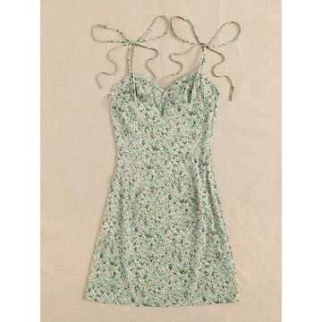 Floerns Women's Summer Tie Strap Ditsy Floral A Line Cami Dress Green S