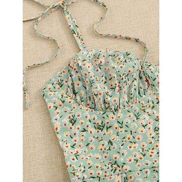 Floerns Women's Summer Tie Strap Ditsy Floral A Line Cami Dress Green S
