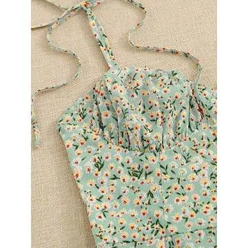 Floerns Women's Summer Tie Strap Ditsy Floral A Line Cami Dress Green S