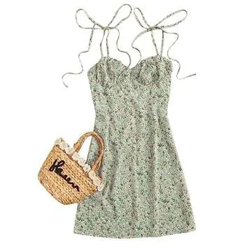 Floerns Women's Summer Tie Strap Ditsy Floral A Line Cami Dress Green S