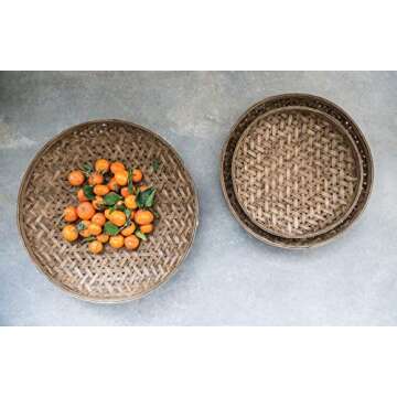 Creative Co-Op Round Bamboo Baskets (Set of 3 Sizes)