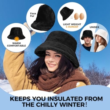 BFONS Faux Fur Winter Bucket Hat for Stylish Warmth