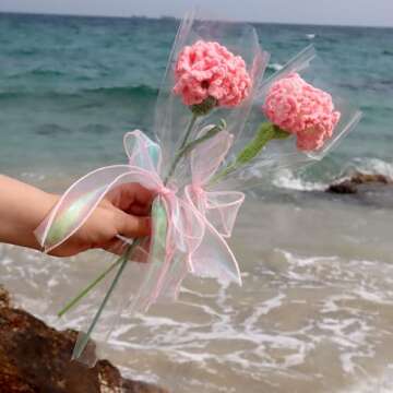 YOOJEE Crochet Flower Bouquet Perfect for Christmas Gifts Handmade Knitted Carnation Birthday Annive...