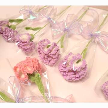 YOOJEE Crochet Flower Bouquet Perfect for Christmas Gifts Handmade Knitted Carnation Birthday Anniversary Graduation Mother’s Day Father’s Day Gifts Pink Floral with Greeting Card Included