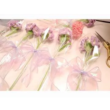 YOOJEE Crochet Flower Bouquet Perfect for Christmas Gifts Handmade Knitted Carnation Birthday Anniversary Graduation Mother’s Day Father’s Day Gifts Pink Floral with Greeting Card Included