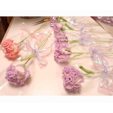 YOOJEE Crochet Flower Bouquet Perfect for Christmas Gifts Handmade Knitted Carnation Birthday Anniversary Graduation Mother’s Day Father’s Day Gifts Pink Floral with Greeting Card Included