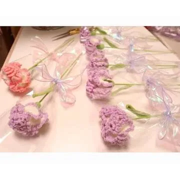 YOOJEE Crochet Flower Bouquet Perfect for Christmas Gifts Handmade Knitted Carnation Birthday Anniversary Graduation Mother’s Day Father’s Day Gifts Pink Floral with Greeting Card Included