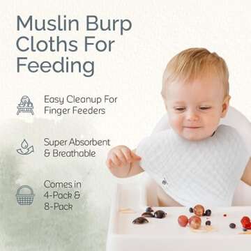 KiddyCare Muslin Cotton Burp Cloths, Gentle on Baby Skin, Absorbent Burp Rags & Essential Newborn St...