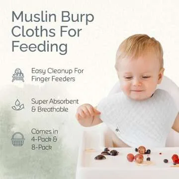 KiddyCare Muslin Cotton Burp Cloths, Gentle on Baby Skin, Absorbent Burp Rags & Essential Newborn St...
