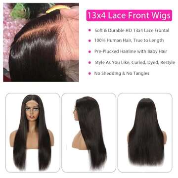 FDX 20 Inch Straight HD Lace Front Wigs Human Hair Pre Plucked 13x4 Lace Front Wigs Human Hair 180 Density Transparent Frontal Wigs Human Hair Lace Brazilian Human Hair Wigs for Black Women Glueless