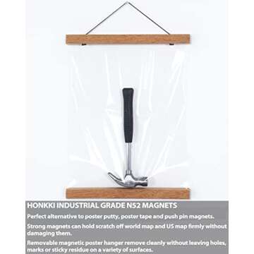 Poster Hanger Magnetic Wooden Poster Hangers, Teak Wood Magnet Poster Hanging Frame for Walls, Pictures, Prints, Maps, Scrolls and Canvas Artwork, 9 Inch, 9x24 9x13 9x12