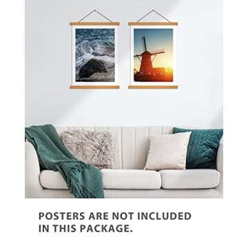 Poster Hanger Magnetic Wooden Poster Hangers, Teak Wood Magnet Poster Hanging Frame for Walls, Pictures, Prints, Maps, Scrolls and Canvas Artwork, 9 Inch, 9x24 9x13 9x12