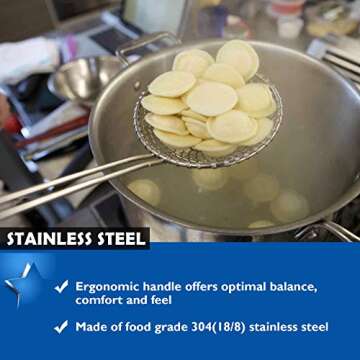 Hicook Stainless Steel Kitchen Spider Strainer Skimmer Ladle Food Dumpling Noodle Strainer for Pasta...