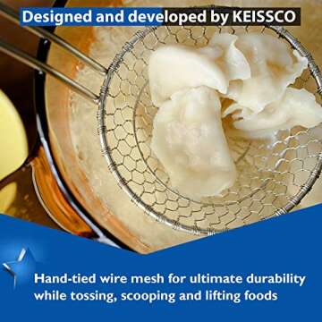 Hicook Stainless Steel Kitchen Spider Strainer Skimmer Ladle Food Dumpling Noodle Strainer for Pasta Spaghetti Noodles and Frying, 7 inches