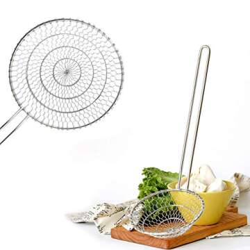 Hicook Stainless Steel Kitchen Spider Strainer Skimmer Ladle Food Dumpling Noodle Strainer for Pasta Spaghetti Noodles and Frying, 7 inches